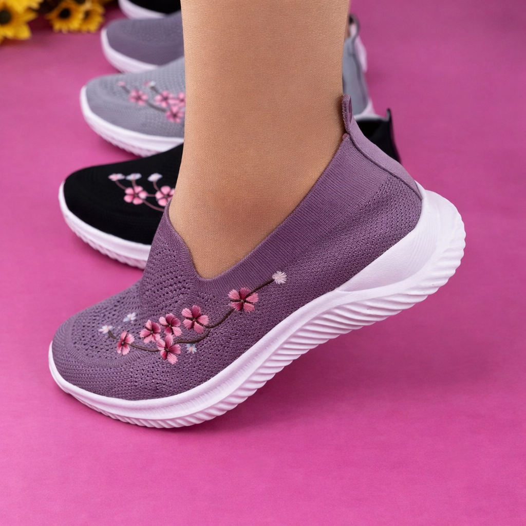 Zapatillas cómodas con bordado floral para mujer