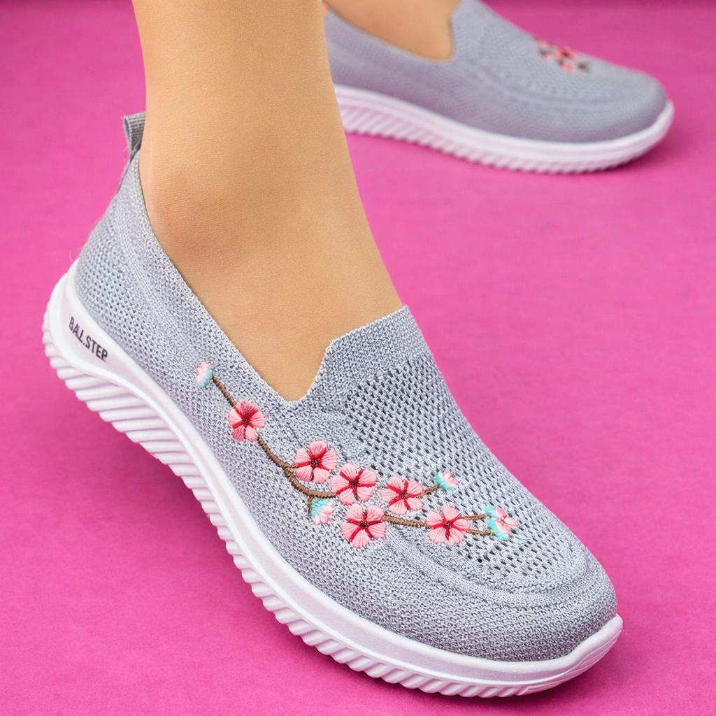 Zapatillas cómodas con bordado floral para mujer